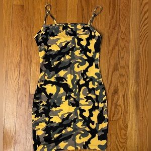 Akira yellow camo bodycon mini dress